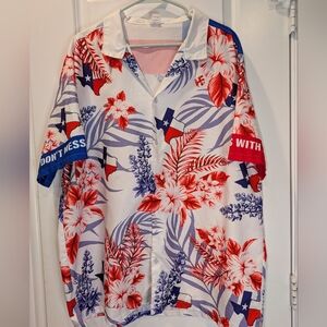 Texas Hawaiian Shirt “Don’t Mess With Texas” Patriotic Floral Button Up XL